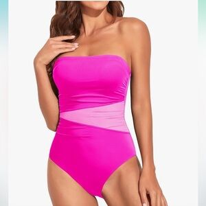 Holipick Women Tummy Control One Piece Swimsuits Strapless Bandeau Slimming nwt